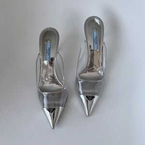 Prada Women's Metallic Silver Pointed Heels